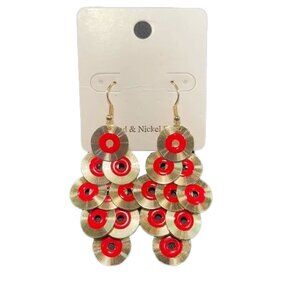 👋 NWT 3/$15 Gold and Red circle earrings!